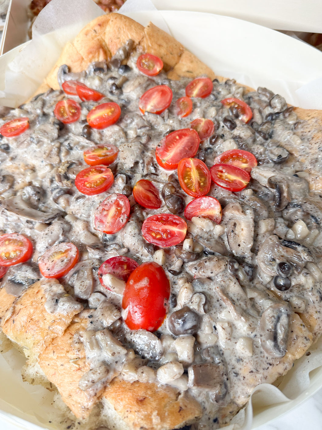 Focaccia with creamy forest mushroom